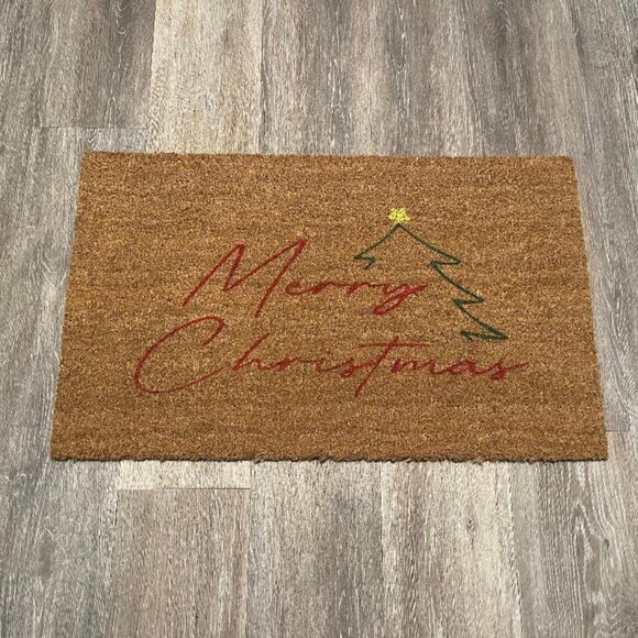 Merry Christmas with tree outline decorative coir doormat - Picture 1 of 2